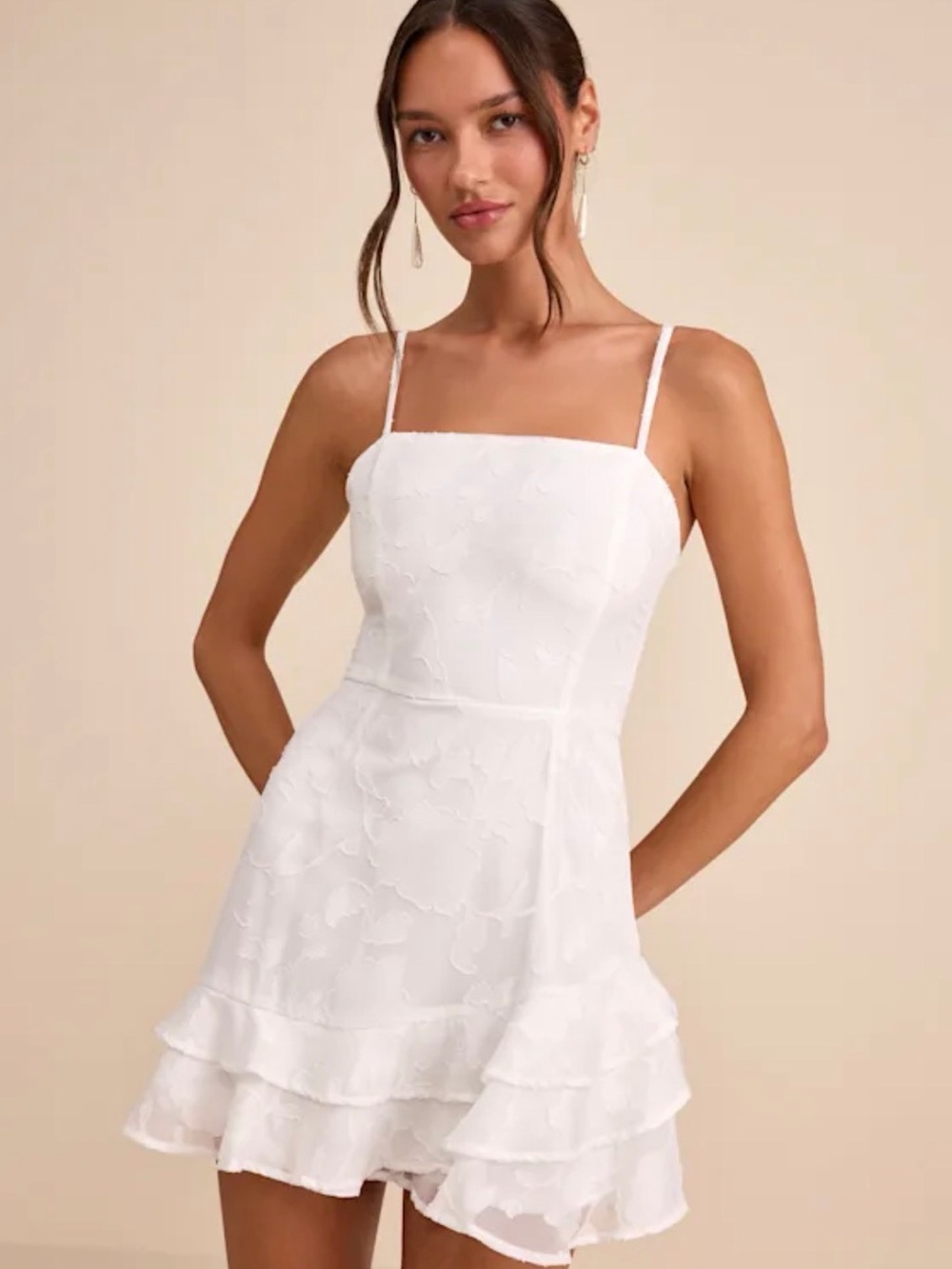 Lulu's Days with You White Floral Burnout Ruffled Mini Dress 2/29